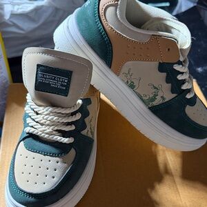 Kids' MEILE Green and Tan Sneakers